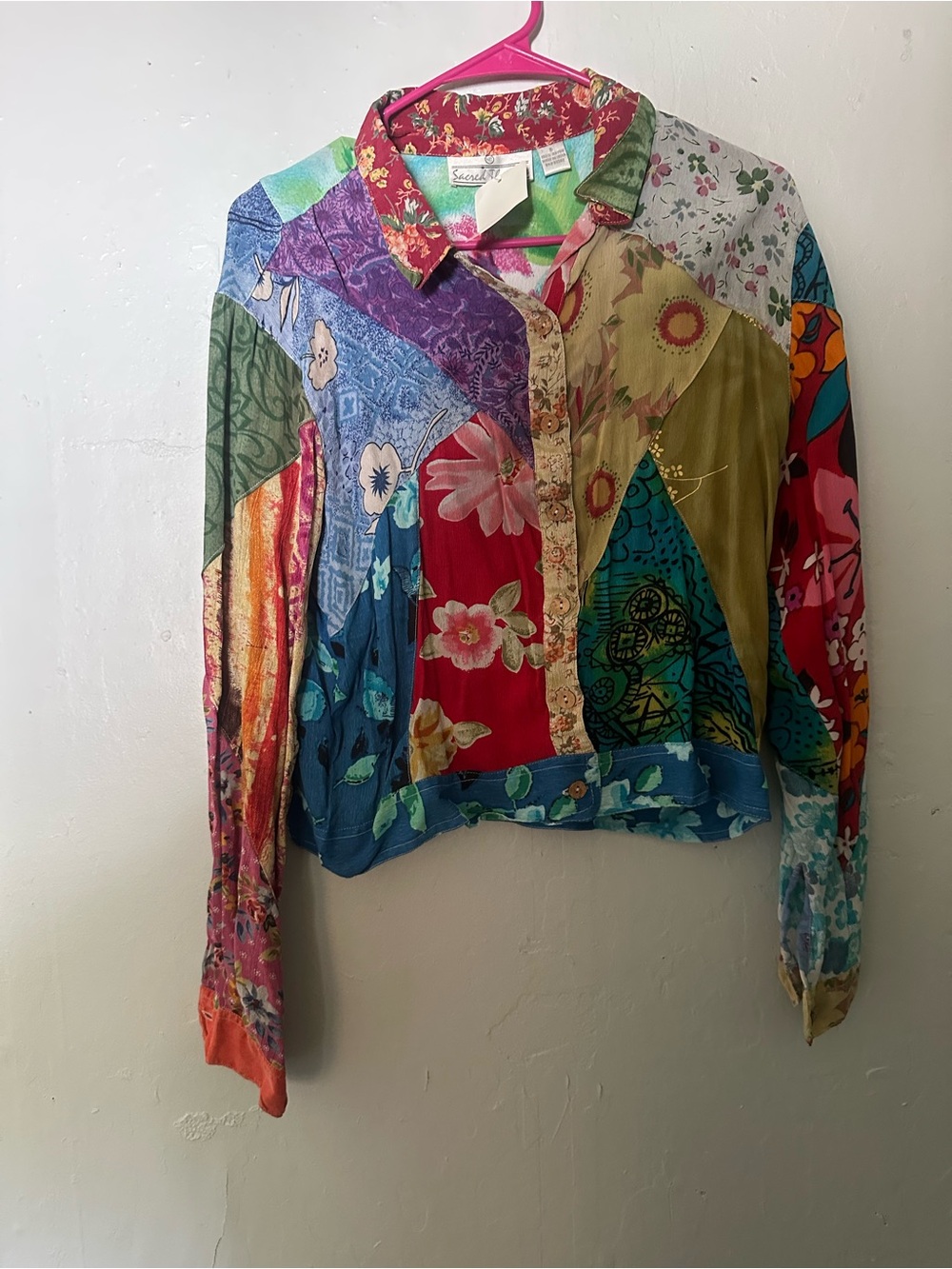 Boho Patchwork Button-Front Jacket - Multicolor